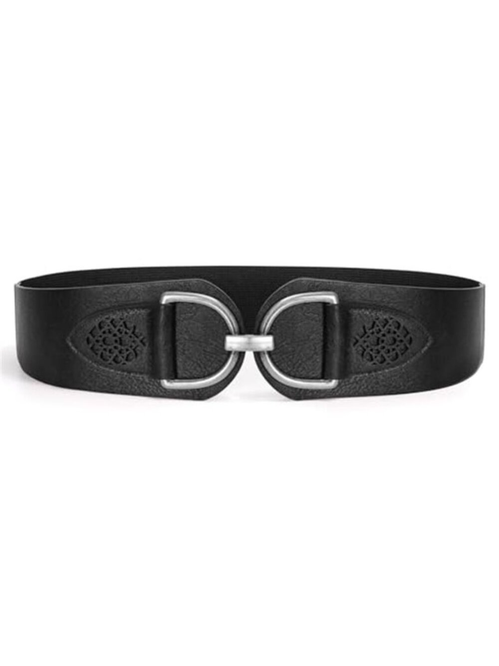Womens Wide Elastic Belt Vintage Faux Leather Chunky Buckle Dress Waist Belt